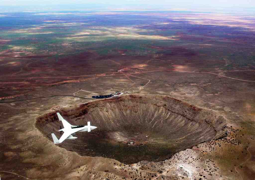 Picture of a canard over a crater
